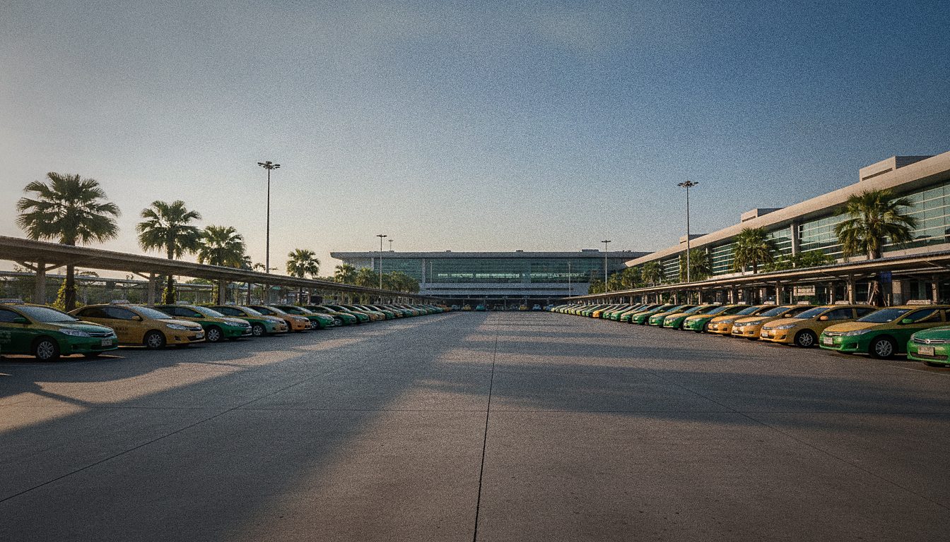Public taxi rank outside Don Mueang Airport arrivals