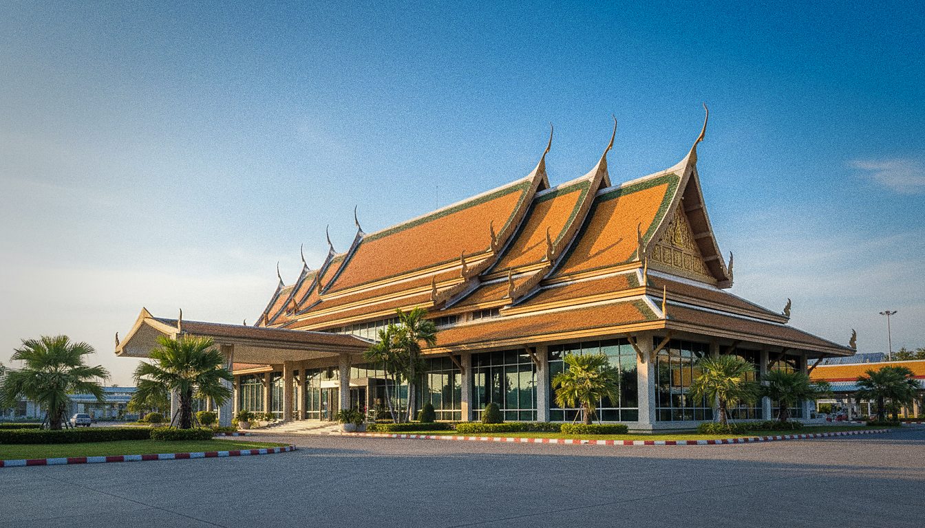 Krabi International Airport terminal exterior with Thai-style roofline