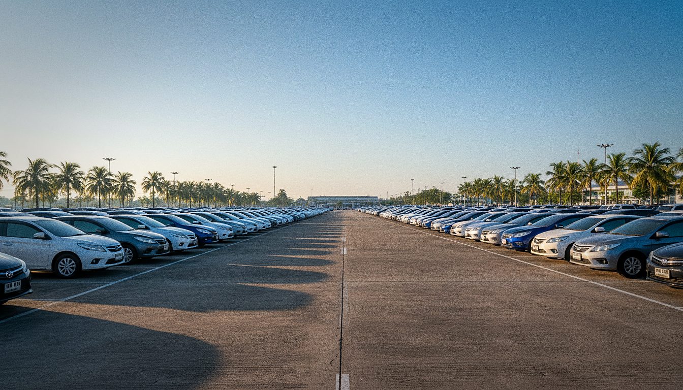 Rental car company counter inside an airport arrivals area