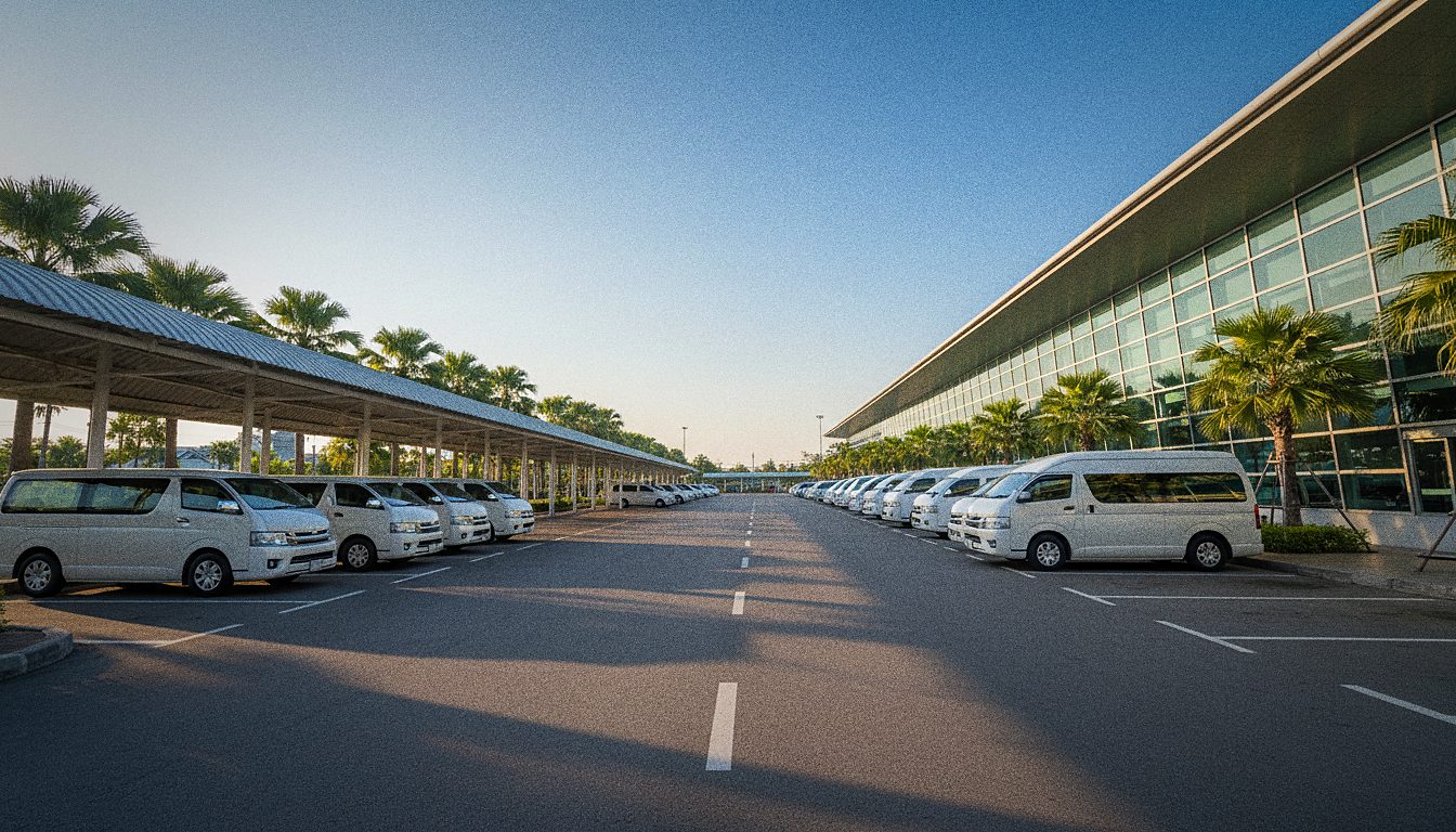 Transfer and taxi pick-up area outside U-Tapao Pattaya airport arrivals