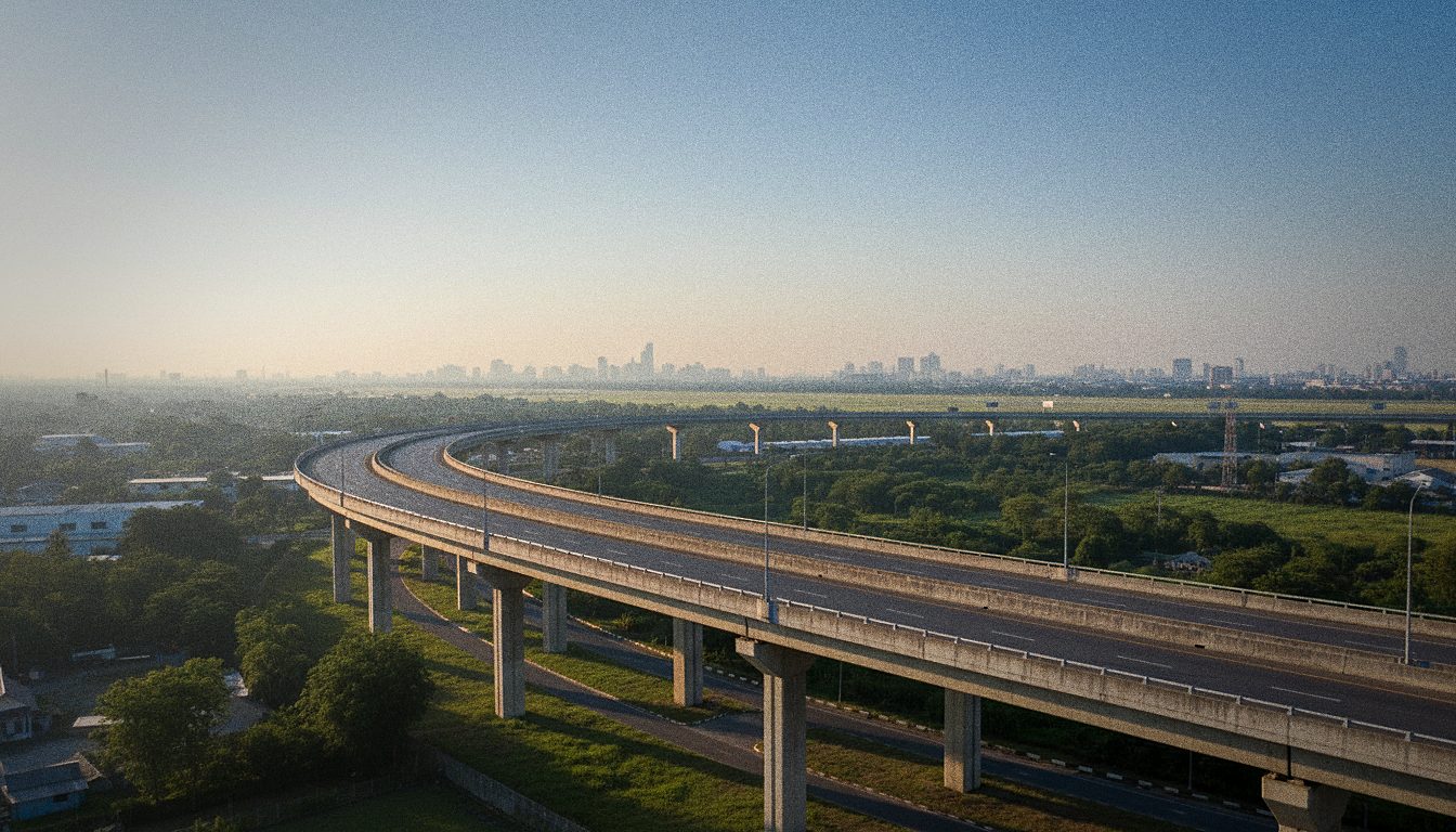 Elevated expressway leaving Suvarnabhumi Airport toward Bangkok